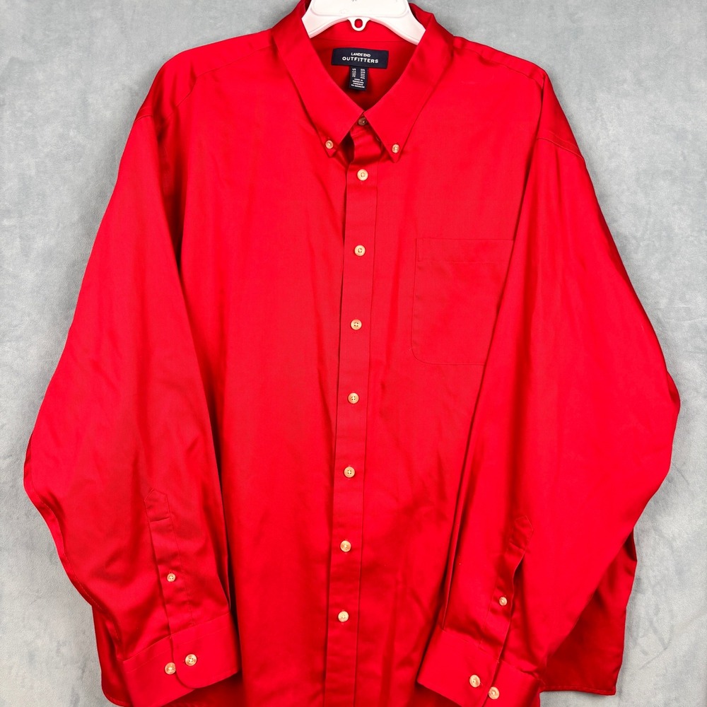 Lands End Outfitters Mens 3XL Red Cotton Button Down Long Sleeve Shirt 179018